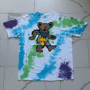 Retro Grateful Dead Dancing Bear Tie Dye T Shirt Tee Size XL Blue Green White